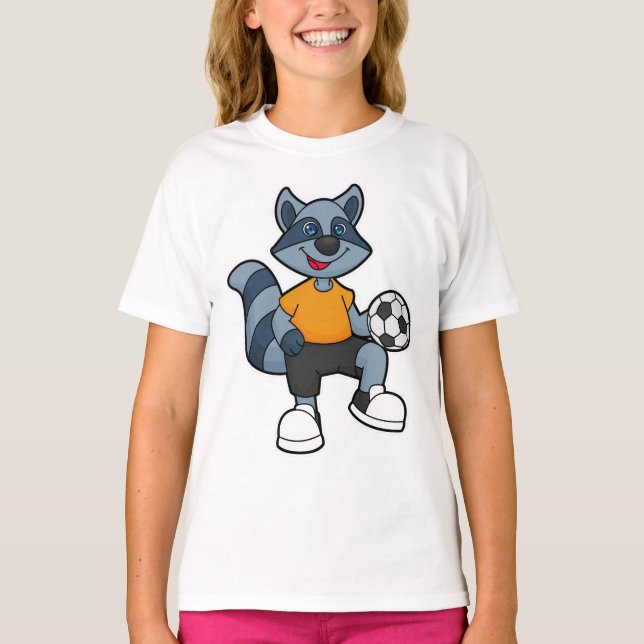 Racoon als Fußballspieler mit Fußball T-Shirt (Vorderseite)