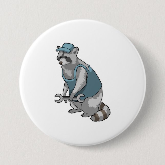 Racoon als Handwerker mit Wrench Button (Vorderseite)