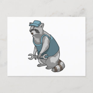 Racoon als Handwerker mit Wrench Postkarte