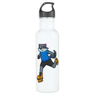Racoon als Skater mit Inline-Skaten Edelstahlflasche