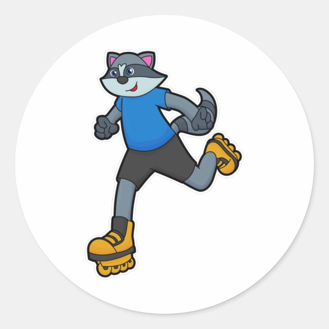 Racoon als Skater mit Inline-Skaten Runder Aufkleber (Vorderseite)