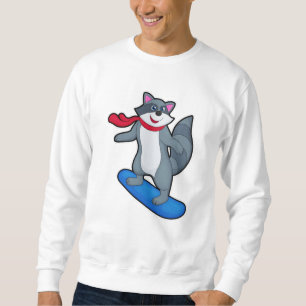Racoon als Snowboarder mit Snowboard & Scarf Sweatshirt