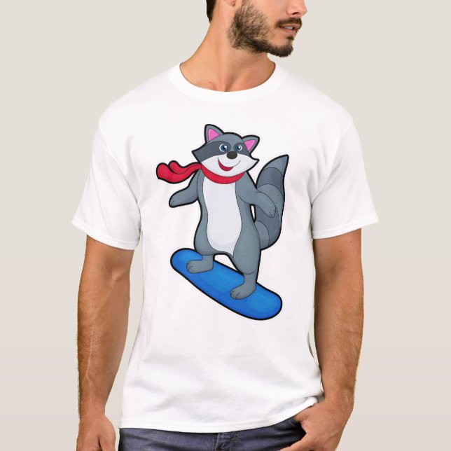 Racoon als Snowboarder mit Snowboard & Scarf T-Shirt (Vorderseite)