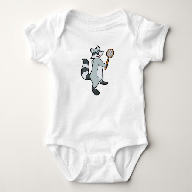 Racoon als Tennisspieler mit Tennisschläger Baby Strampler (Vorderseite)