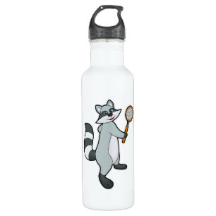 Racoon als Tennisspieler mit Tennisschläger Edelstahlflasche