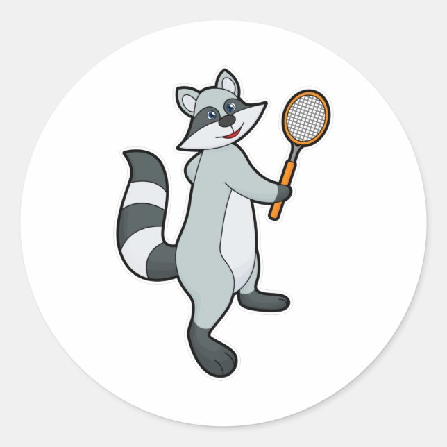 Racoon als Tennisspieler mit Tennisschläger Runder Aufkleber (Vorderseite)