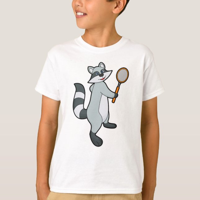 Racoon als Tennisspieler mit Tennisschläger T-Shirt (Vorderseite)