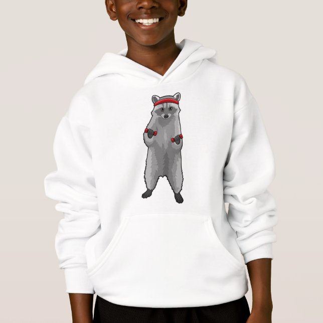 Racoon an der Fitness mit Dumbells Hoodie (Vorderseite)