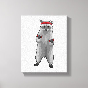 Racoon an der Fitness mit Dumbells Leinwanddruck