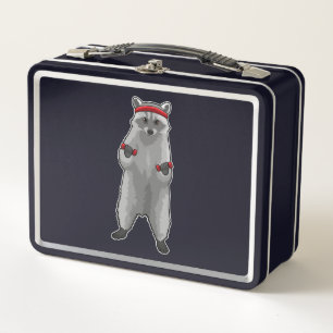 Racoon an der Fitness mit Dumbells Metall Brotdose