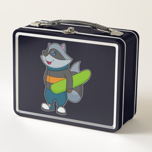 Racoon as Snowboarder with Snowboard Metall Brotdose (Vorderseite)