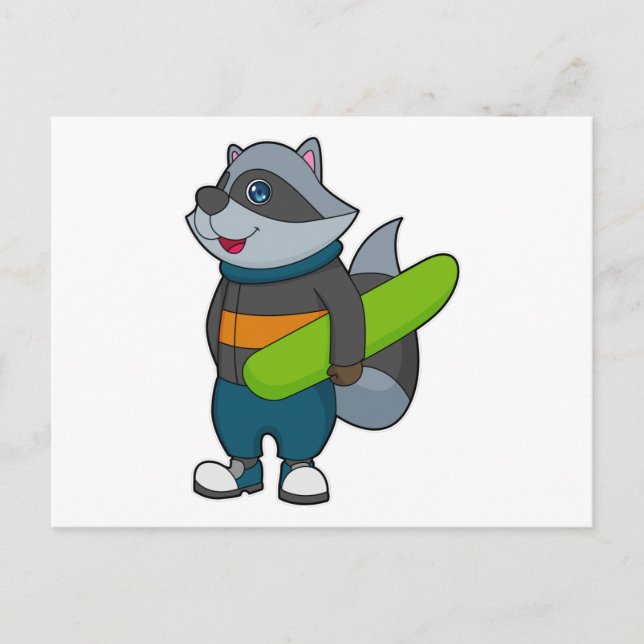 Racoon as Snowboarder with Snowboard Postkarte (Vorderseite)