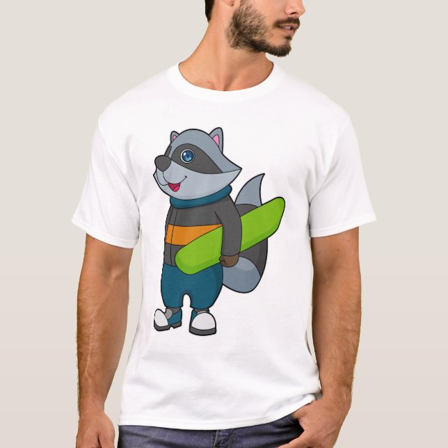 Racoon as Snowboarder with Snowboard T-Shirt (Vorderseite)