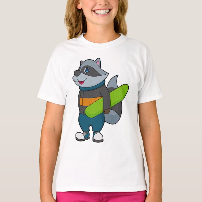 Racoon as Snowboarder with Snowboard T-Shirt (Vorderseite)