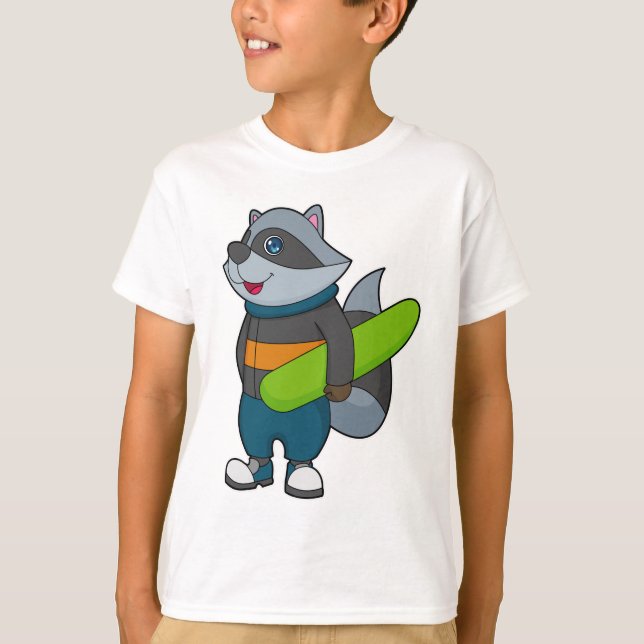 Racoon as Snowboarder with Snowboard T-Shirt (Vorderseite)