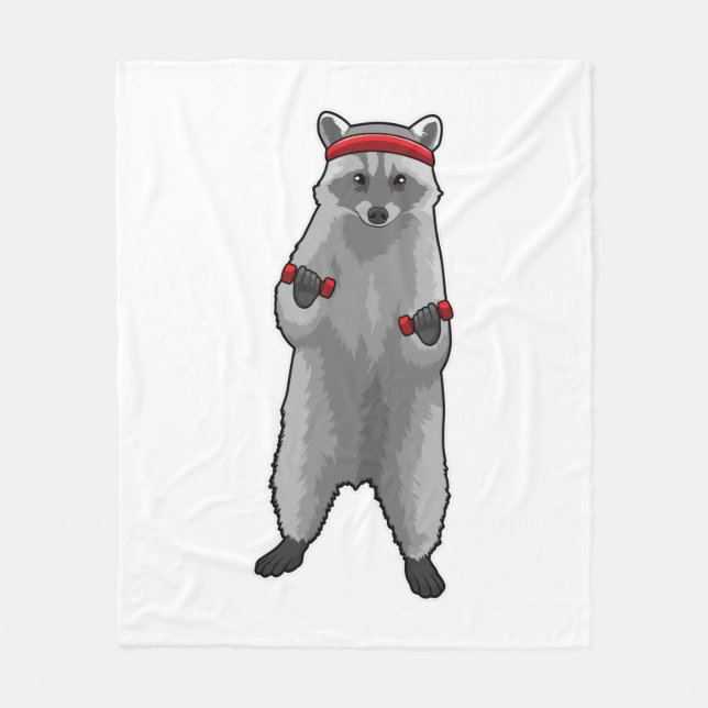 Racoon at Fitness with Dumbbells Fleecedecke (Vorderseite)