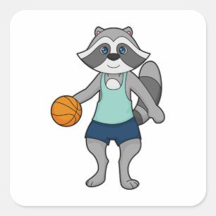Racoon Basketball-Spieler Basketball Quadratischer Aufkleber