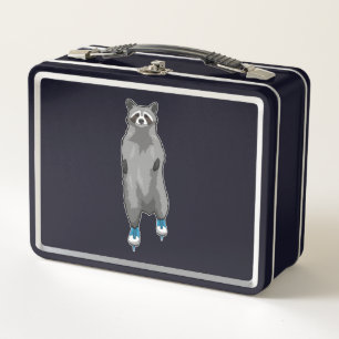 Racoon bei Ice Skaten mit Ice-Skaten Metall Brotdose