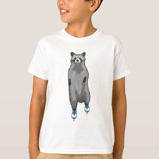 Racoon bei Ice Skaten mit Ice-Skaten T-Shirt (Vorderseite)