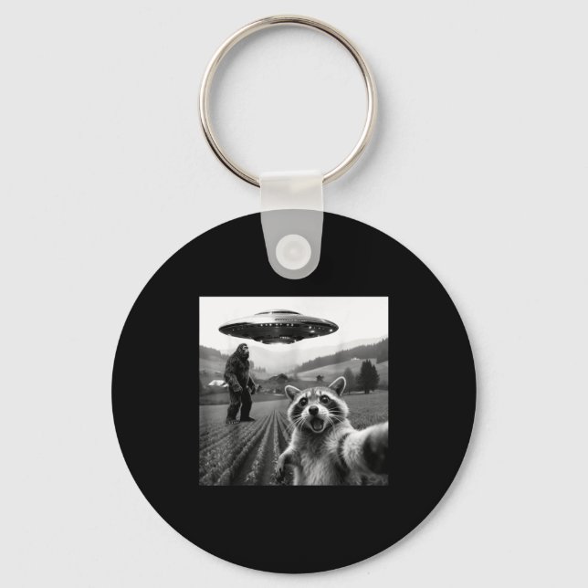 Racoon Bigfoot Selfie Ufo Funny Racoon Alien Bigfo Schlüsselanhänger (Vorderseite)