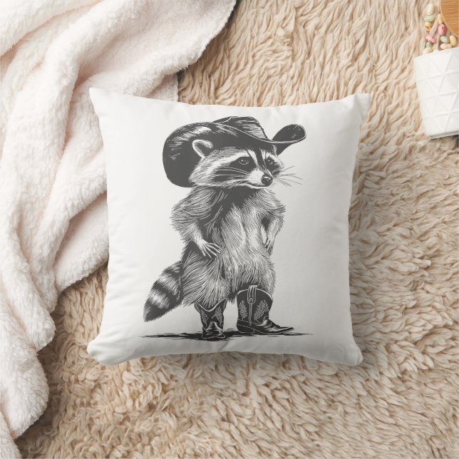 Racoon Cowboy Funny Racoon Grafik Männer Frauen Kissen (Decke)
