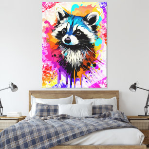 Racoon - farbenfrohe Racon Painting Trash Panda Leinwanddruck