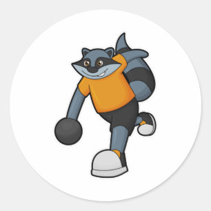 Racoon im Bowling mit Bowlingball Runder Aufkleber