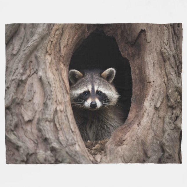 Racoon in der Baumhöhle Fleecedecke (Vorderseite (Horizontal))