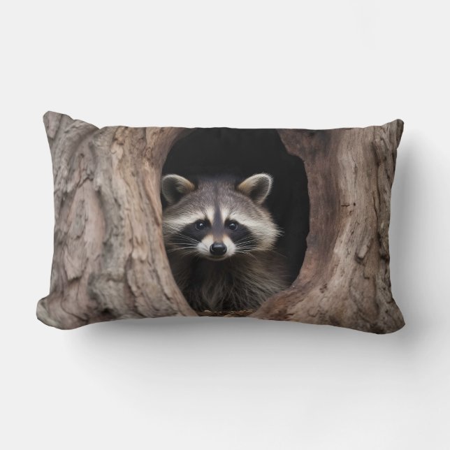 Racoon in der Baumhöhle Lendenkissen (Vorderseite)