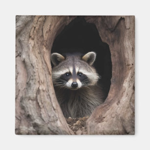Racoon in der Baumhöhle Magnet