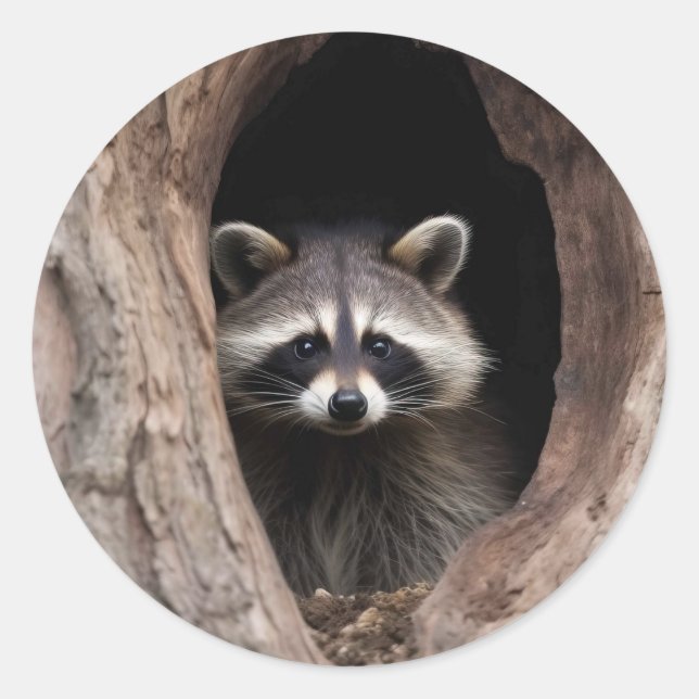Racoon in der Baumhöhle Runder Aufkleber (Vorderseite)