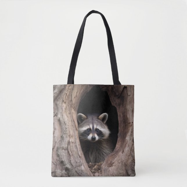 Racoon in der Baumhöhle Tasche (Vorderseite)