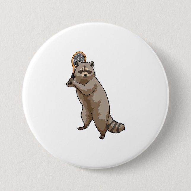 Racoon in Tennis mit Tennisschläger Button (Vorderseite)
