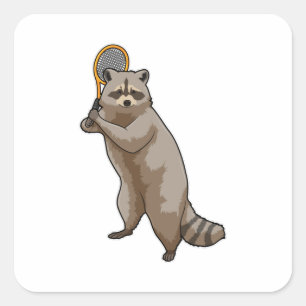 Racoon in Tennis mit Tennisschläger Quadratischer Aufkleber