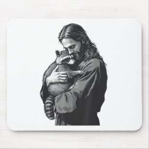 Racoon Lover Trash Panda Christlich Jesus Holding  Mousepad