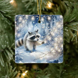 Racoon Magical Enchanted Weihnachtswald Keramikornament