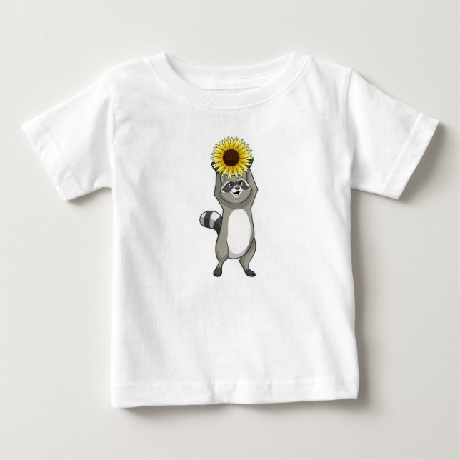 Racoon mit Sonnenblume Baby T-shirt (Vorderseite)