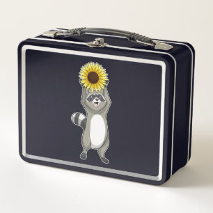 Racoon mit Sonnenblume Metall Brotdose