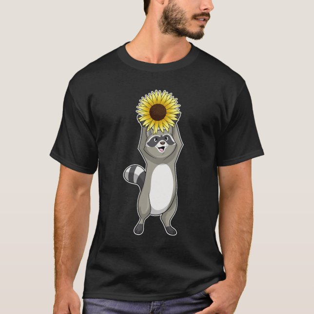 Racoon mit Sonnenblume T-Shirt (Vorderseite)
