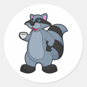 Racoon mit Tasse Kaffee Runder Aufkleber
