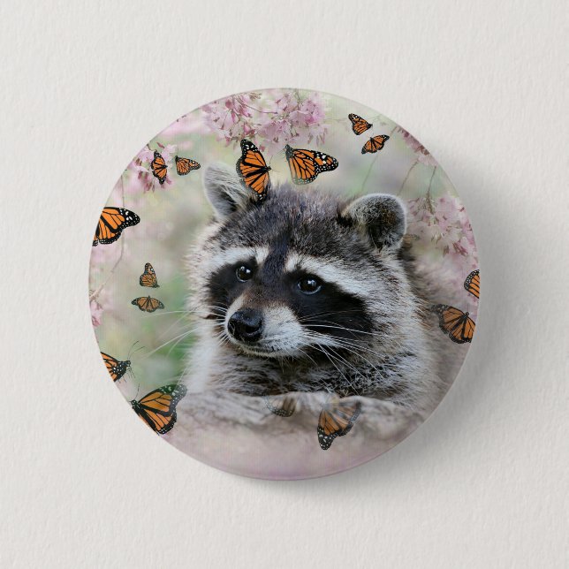 Racoon Monarch Schmetterlinge Button (Vorderseite)