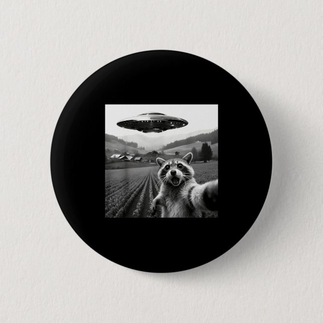 Racoon Selfie With Alien Ufo Funny Racoon Alien Bi Button (Vorderseite)
