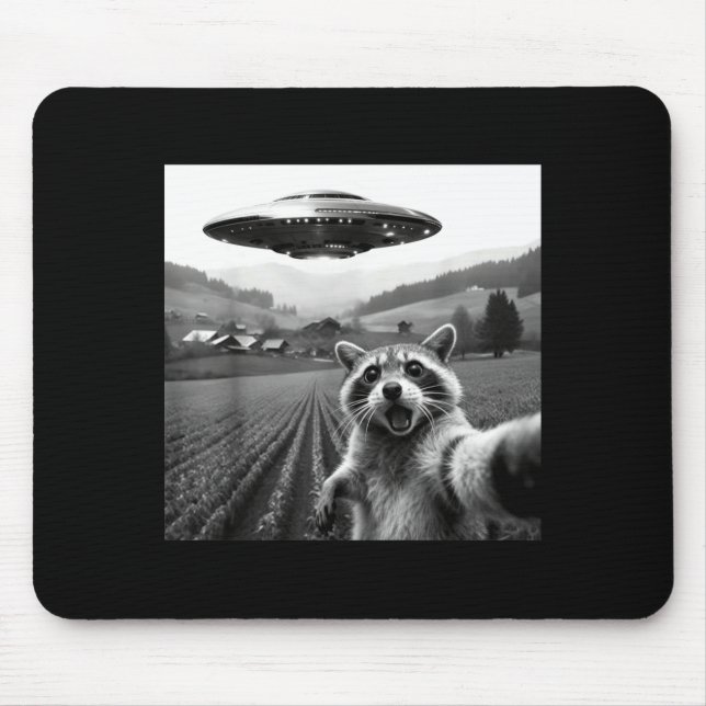 Racoon Selfie With Alien Ufo Funny Racoon Alien Bi Mousepad (Vorne)