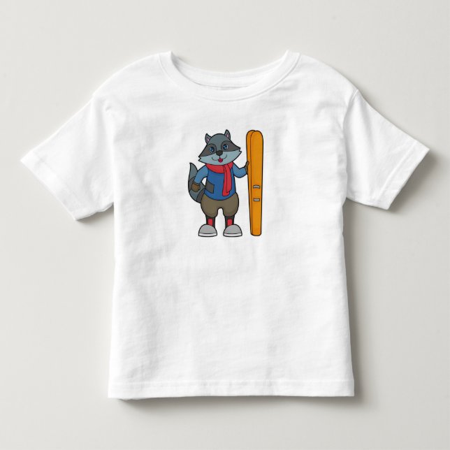 Racoon Skier Ski Kleinkind T-shirt (Vorderseite)
