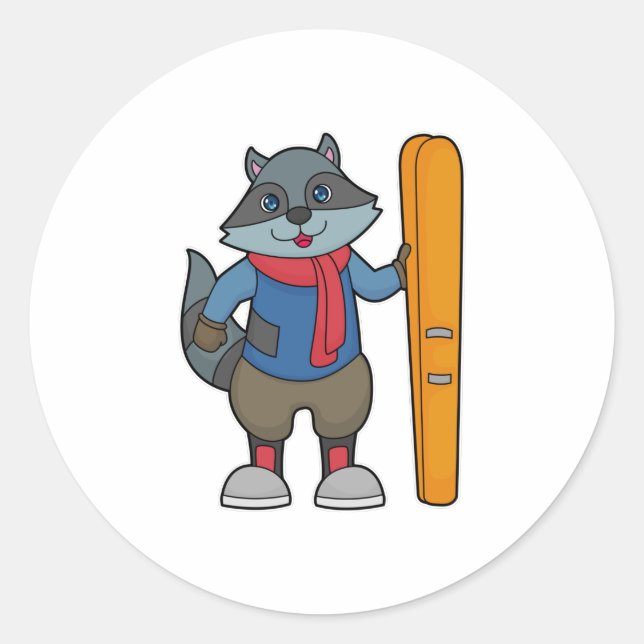 Racoon Skier Ski Runder Aufkleber (Vorderseite)