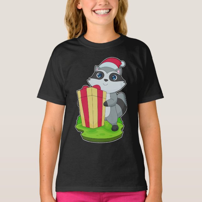 Racoon Weihnachts-Weihnachtsmannmütze T-Shirt (Vorderseite)