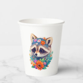 Racoon with Flowers Pappbecher
