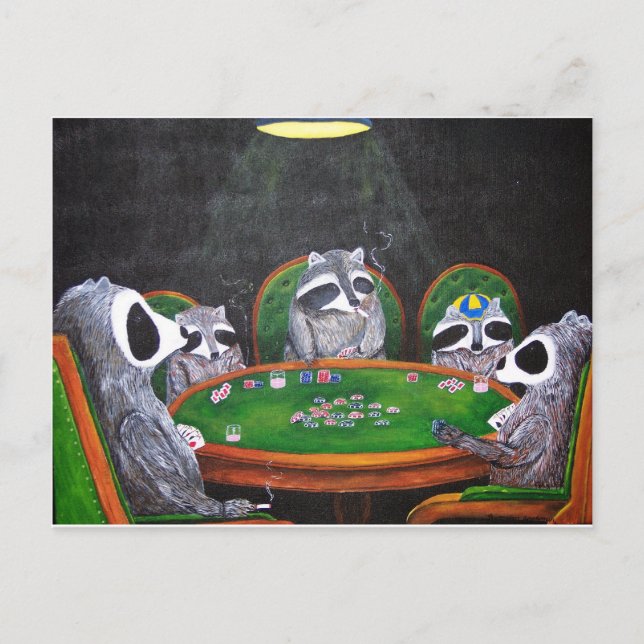 Racoons Poker spielen Postkarte (Vorderseite)