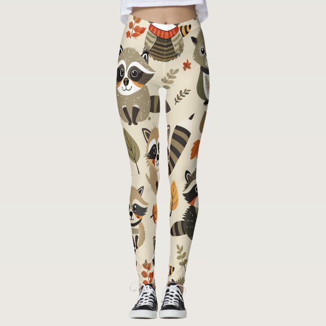 Racoons Wasserfarben Benutzerdefiniertes Muster Leggings (Vorderseite)