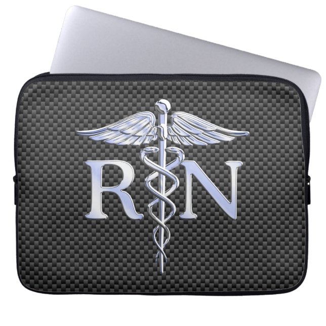 Racy Registered Nurse RN Silver Caduceus Snakes Laptopschutzhülle (Vorderseite)